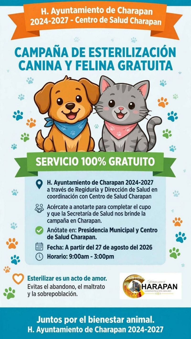 CAMPAÑA GRATUITA DE ESTERILIZACIÓN CANINA Y FELINA